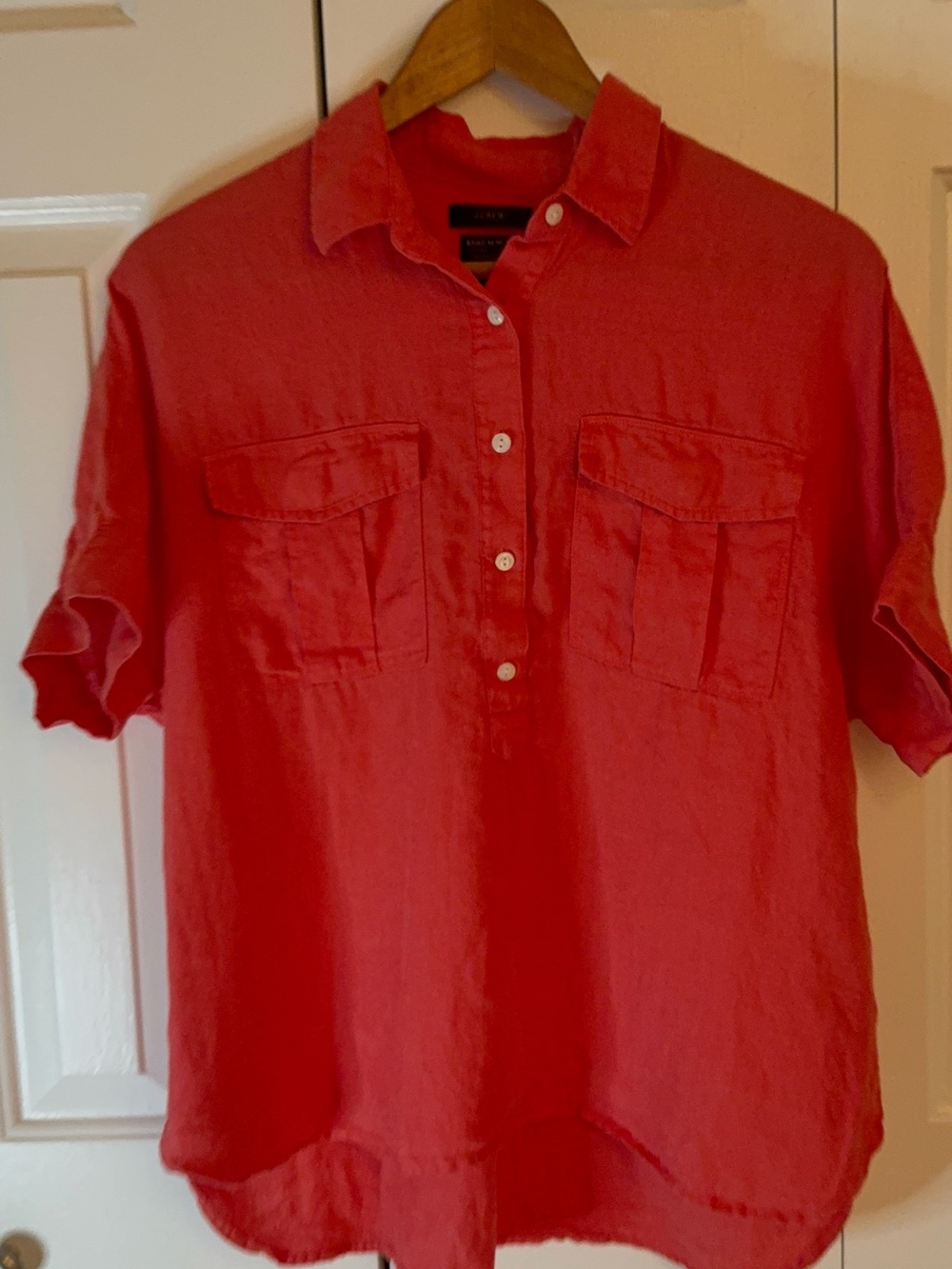 J. Crew Red Linen Casual Button-Down Shirt